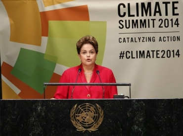 A presidente Dilma Rousseff durante discurso na Cpula do Clima da Organizao das Naes Unidas, nesta tera-feira (23)