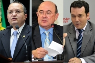 Os candidatos Pedro Taques, Jos Riva e Ldio Cabral: corrida ao Paiagus