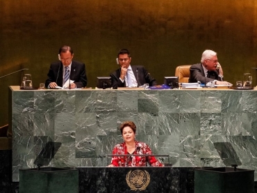 A presidente Dilma Rousseff durante discurso na Assembleia Geral da ONU em 2012 