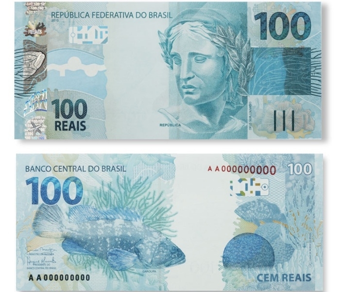 Falta cor na lateral do verso das notas falsas de R$ 100 e cdula  um pouco maior que a original (na foto)