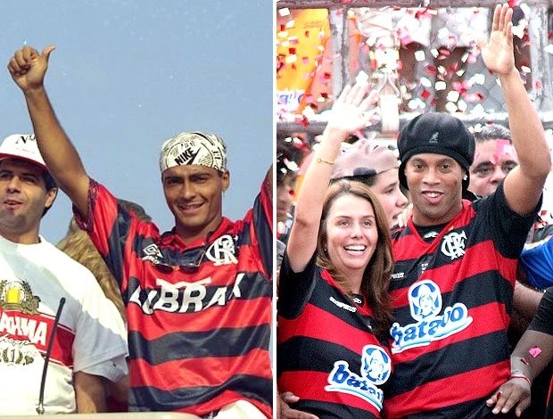 Romrio ganhou carreata no Rio em 1995. Ronaldinho preferiu a festa da torcida na Gvea para sua chegada, 16 anos depois