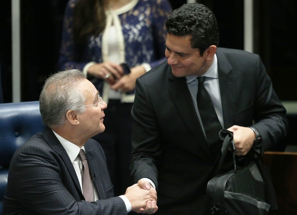 O presidente do Senado, Renan Calheiros (PMDB-AL), durante audincia com o juiz federal Srgio Moro nesta quinta-feira