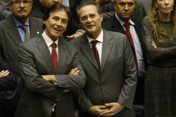 Os senadores Euncio Oliveira (PMDB-CE) e Renan Calheiros (PMDB-AL)