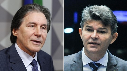 Os pr-candidatos  presidncia do Senado Euncio Oliveira (esq) e Jos Medeiros