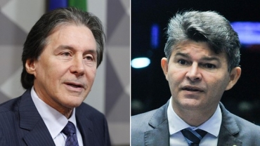 Os pr-candidatos  presidncia do Senado Euncio Oliveira (esq) e Jos Medeiros