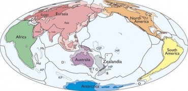 No mapa acima, publicado no 'Geological Society of America's Journal', os sete continentes conhecidos dos gelogos mais a Zelndia
