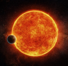 Ilustrao mostra a estrela LHS 1140 e seu exoplaneta LHS 1140b