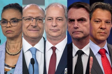  AFP Marina Silva (Rede), Geraldo Alckmin (PSDB), Ciro Gomes (PDT), Fernando Haddad (PT) e Jair Bolsonaro (PSL), candidatos  Presidncia da Repblica