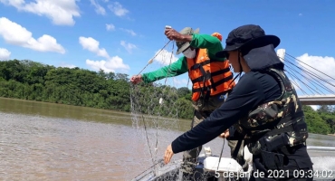 Fiscalizao retira redes do rio Cuiab na regio do Praeirinho - Foto: Sema-MT