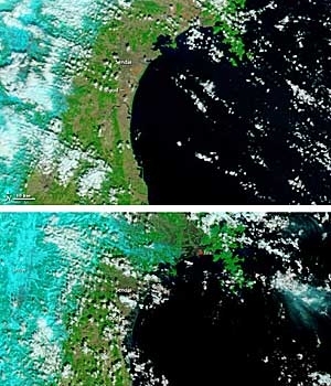 Imagem de satlite mostra rea alagada pelo tsunami